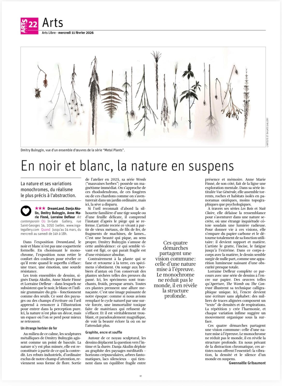 Presse: Article dans Arts Libre du 11 février 2026. Par Gwennaëllle Gribaumont.