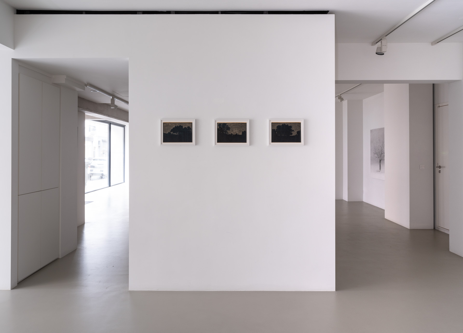 Vue de l'exposition Dreamland à In-Gate Gallery, la série de papier carbone 'Les bois'